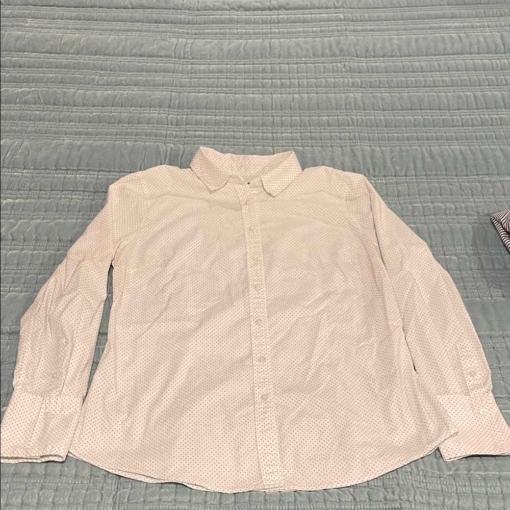 Banana Republic White/Grey dot Casual Button-Down Shirt